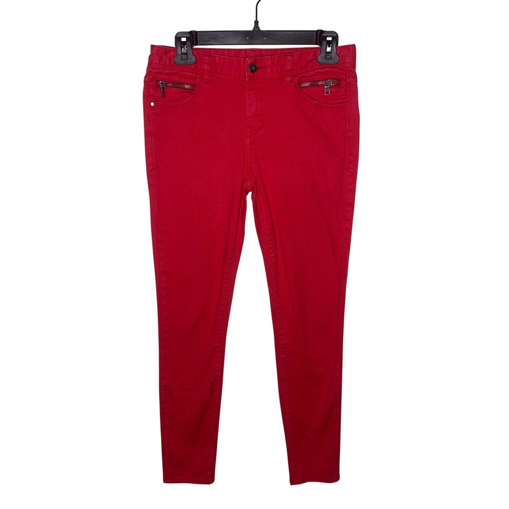 Armani Exchange Womens Red Skinny Moto Jeans Size 4 Pants Zippers Denim